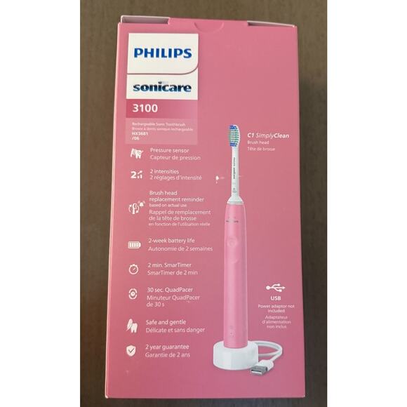 Philips Sonicare 3100 Rechargeable Electric Toothbrush Pressure Sensor Pink NEW - Picture 6 of 9